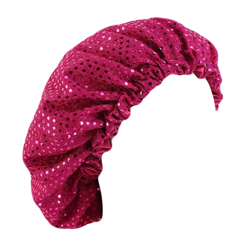 Mũ Trùm Tóc Bằng Vải Satin Hai Lớp Trang Trí Kim Sa Lấp Lánh Có Thể Điều Chỉnh