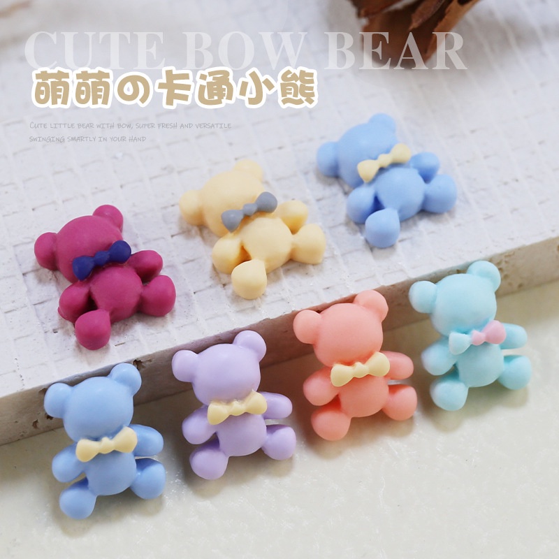 Charm gấu nail đính móng, Charm gấu đeo nơ phụ kiện trang trí móng cao cấp