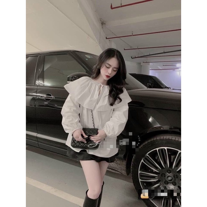 Sét Áo Sơ Mi  Bèo Lá To Mix Quần Short Satin