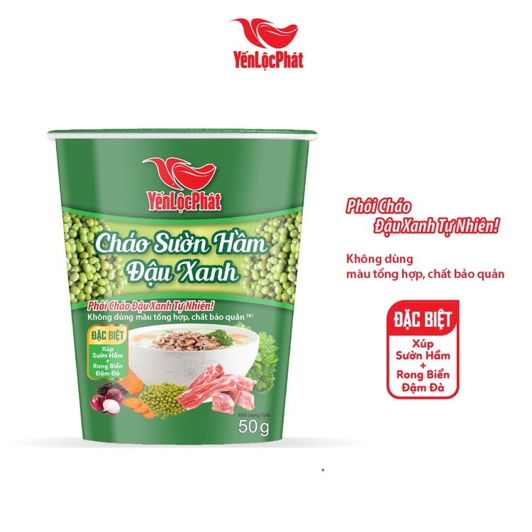 (Combo 5 ly) - Cháo Sườn hầm Đậu xanh Ăn liền Yến Lộc Phát - Ly 50Gr