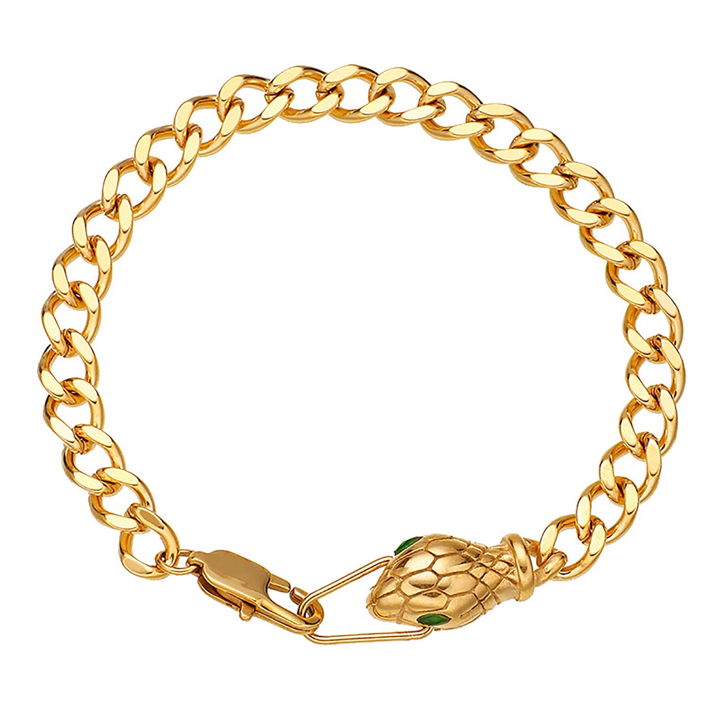 Vòng đeo tay VNOX kiểu đầu rắn màu vàng có khóa chữ nhật phong cách hip hop đường phố cho nữ