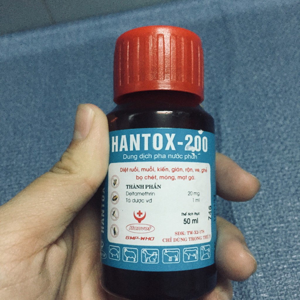 HANTOX 200 - Dung dịch nước phun hỗ trợ diệt ruồi, muỗi, kiến, gián, rận, ve, bọ chét, mòng, mạt gà [50ml]