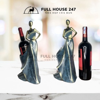 Kệ để rượu hình cô gái đứng xòe quạt giá để rượu vang decor cao cấp phong cách châu Âu trang trí nhà cửa