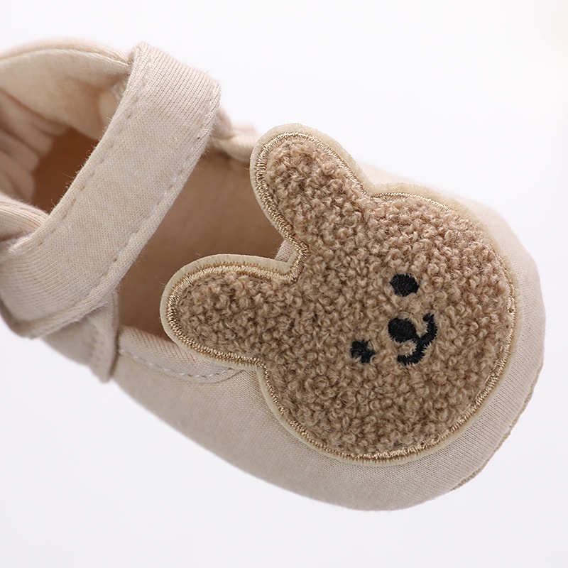 Dép tập đi cho bé 0-18 tháng tuổi chống trơn trượt đính gấu thỏ cho bé trai bé gái cotton hữu cơ tự nhiên hàng siêu xinh