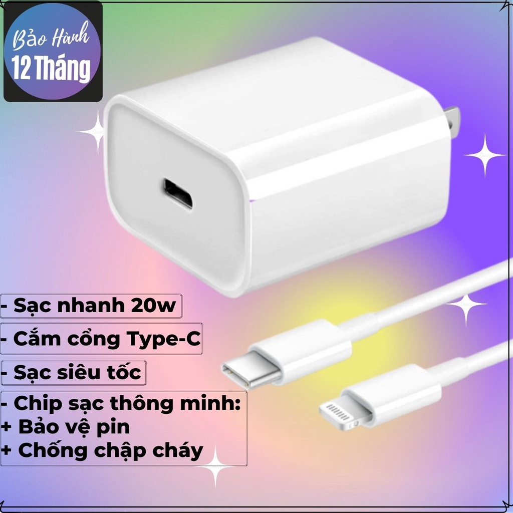 Bộ sạc nhanh PD 20w đầu cắm Type-C cho ip,tablet táo – Bảo Hành 12 Tháng
