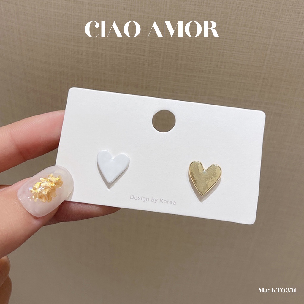 Khuyên tai nữ, Bông tai nụ bạc 925 trái tim màu khác tươi sáng Trang sức Ciao Amor - KT0341