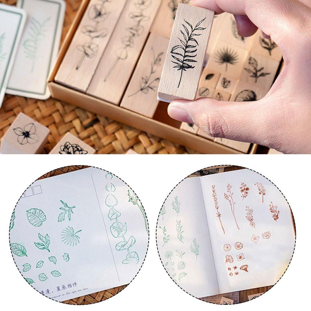 PISTA Bộ 4 Con Dấu Gỗ Trang Trí Sổ Lưu Niệm