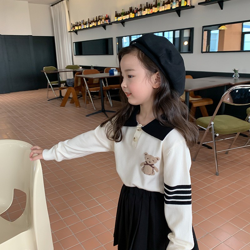 Áo len polo hoạ tiết gấu dễ thương cho bé A870