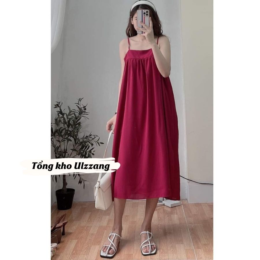 Váy Đầm Maxi Đi Biển Hai Dây Xòe Vải Đũi Lụa Mềm Mát Màu Xanh Lá Xanh Bơ