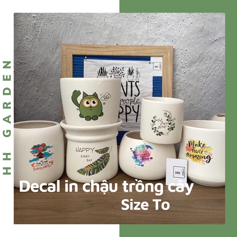 Decal in hình trang trí chậu cây Size To, Decal Tết, in chậu cỡ nhỡ và to