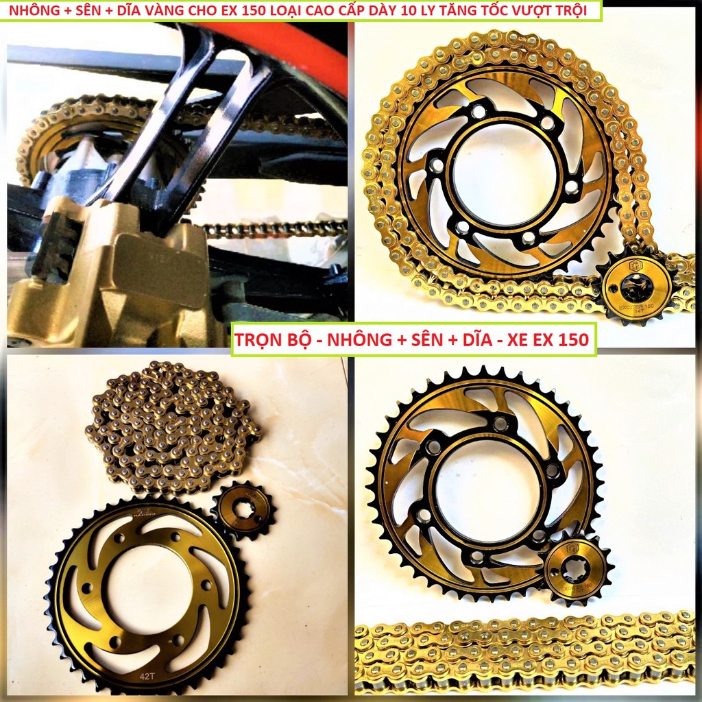 Trọn bộ nhông sên dĩa vàng kiểu EX 150 và Winner X mẫu mới loại dày đẹp cực chất lắp như zin