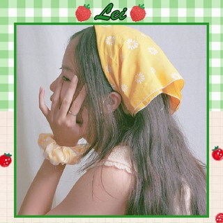 [FLASH SALE]COMBO Bandana Vuông + Scrunchies Hoa Cúc Cùng Màu