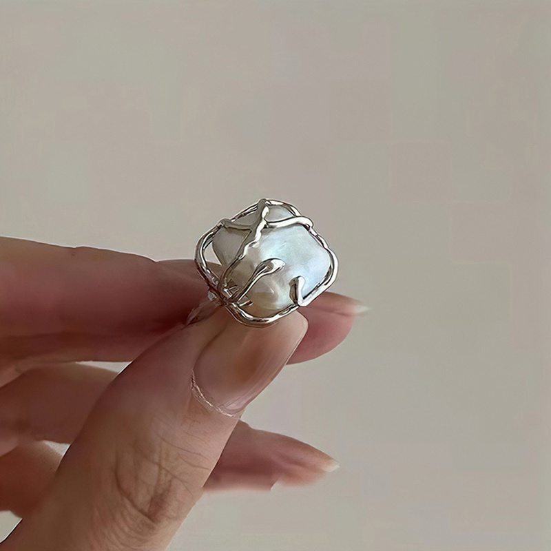 Nhẫn Mạ Bạc Thiết Kế Bất Đối Xứng Thời Trang