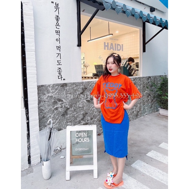 SET ÁO THUN GẤU TEDDY CHÂN VÁY XẺ