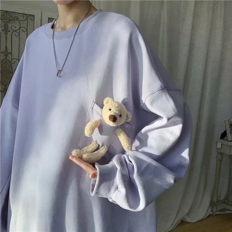 Áo nỉ tay dài in họa tiết gấu kích thước M-2XL cho nam nữ | BigBuy360 - bigbuy360.vn