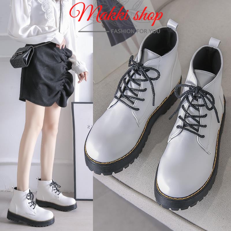 Bốt nữ cổ lửng da PU, boot nữ buộc dây thời trang cao cấp giá rẻ MAKKI SHOP TD401