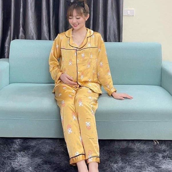 Bộ PIJAMA Lụa Bầu Và Sau Sinh 2 Chức Năng Cho Bé Ti Dài Tay Quần Dài Họa Tiết Dễ Thương HT4620 Honey Mommy