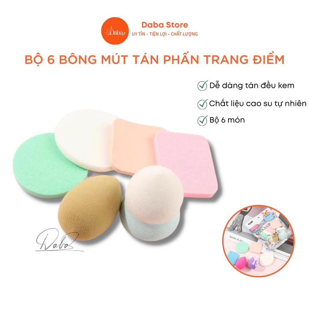 Bộ 6 bông mút tán phấn trang điểm Daba