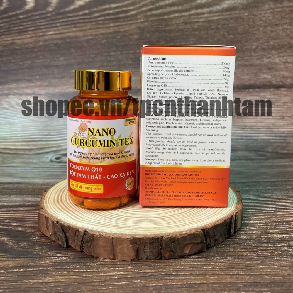 Viên uống dạ dày Nano curcumin TEX, bột tam thất, cao xạ đen, giảm viêm loét dạ dày tá tràng, đầy hơi, khó tiêu - 30v