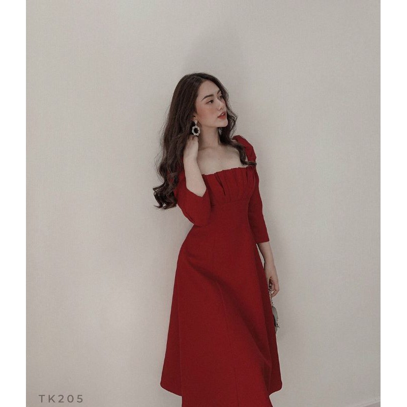 Đầm xòe tay lỡ xếp ly ngực Basic MS1212