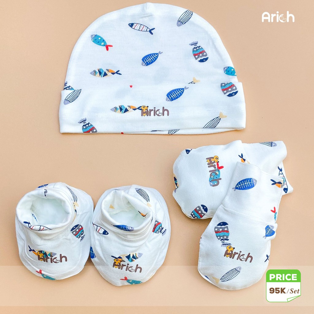 [Mã SKAMCLU8 giảm 10% cho đơn từ 100K] Phụ kiện Mũ , Set bao tay bao chân 0-9M SỢI TRE Arich