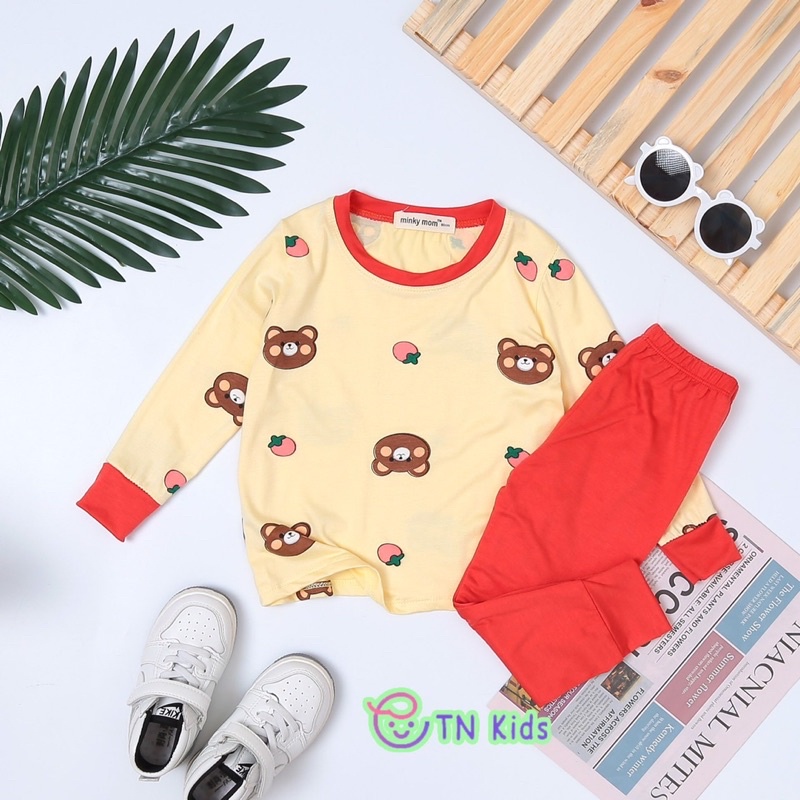 NT007 Bộ dài tay thun lạnh Minky Mom áo in hoạ tiết cực đẹp, quần trơn cho bé trai, bé gái