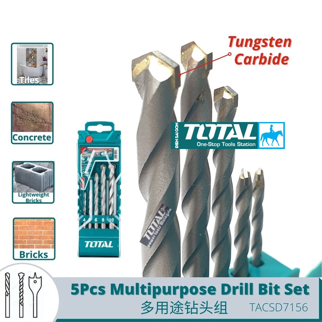 Bộ 5 mũi khoan đa chức năng khoan Bê tông Gạch đá Kim loại PVC Nhôm Gỗ TOTAL TACSD7156 Điện Sài Gòn