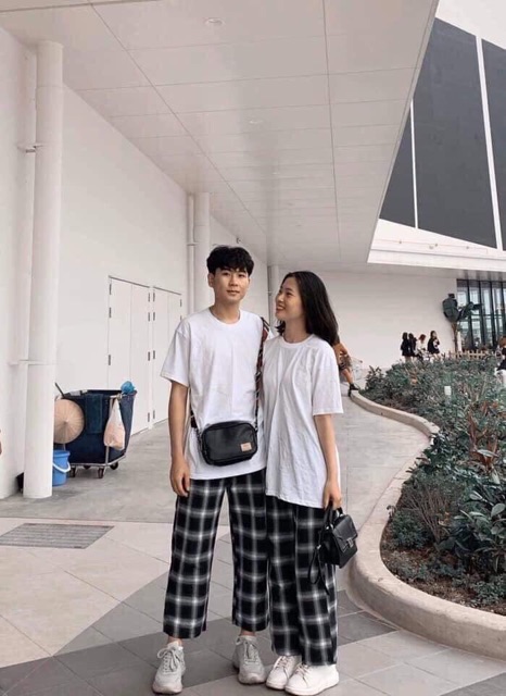 Quần CARO ỐNG SUÔNG NÂU - XÁM ĐEN - Nam Nữ unisex
