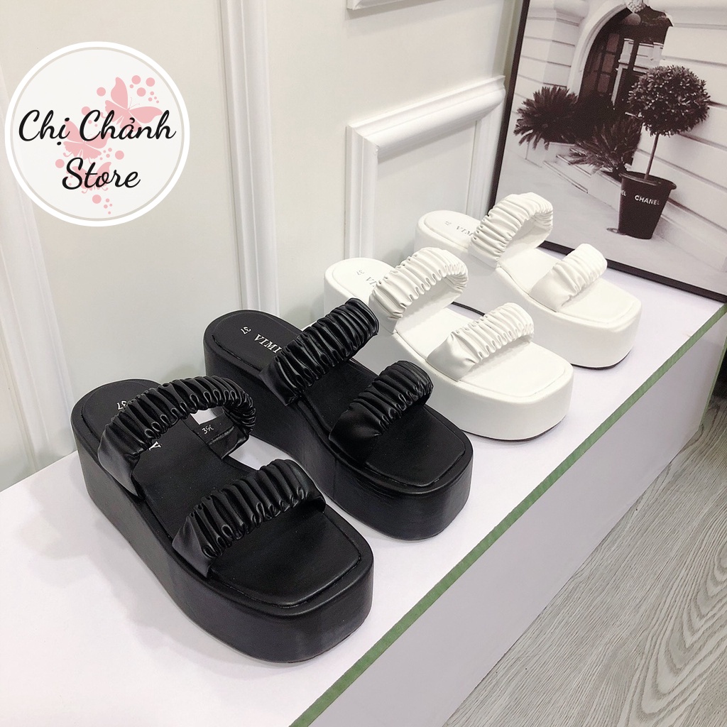 Dép Xuồng Nữ 7p Màu Trắng, Đen 2 Quai Nhúm Cực HOT Hàng Chuẩn Form Đẹp Sắc Nét [ Hình Thật ] - Chị Chảnh Store