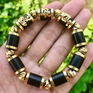 Vòng Tay Trầm Hương Indo Bọc Vàng Non - Đủ Size Nam 10mm 12mm