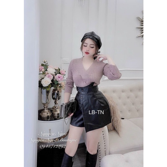 Quần váy da vạt lệch hàng QC