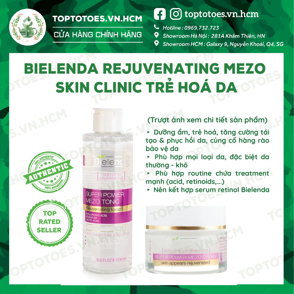 Toner &amp; Kem dưỡng Bielenda Rejuvenating Mezo Skin Clinic dưỡng ẩm sâu, phục hồi &amp; trẻ hoá da