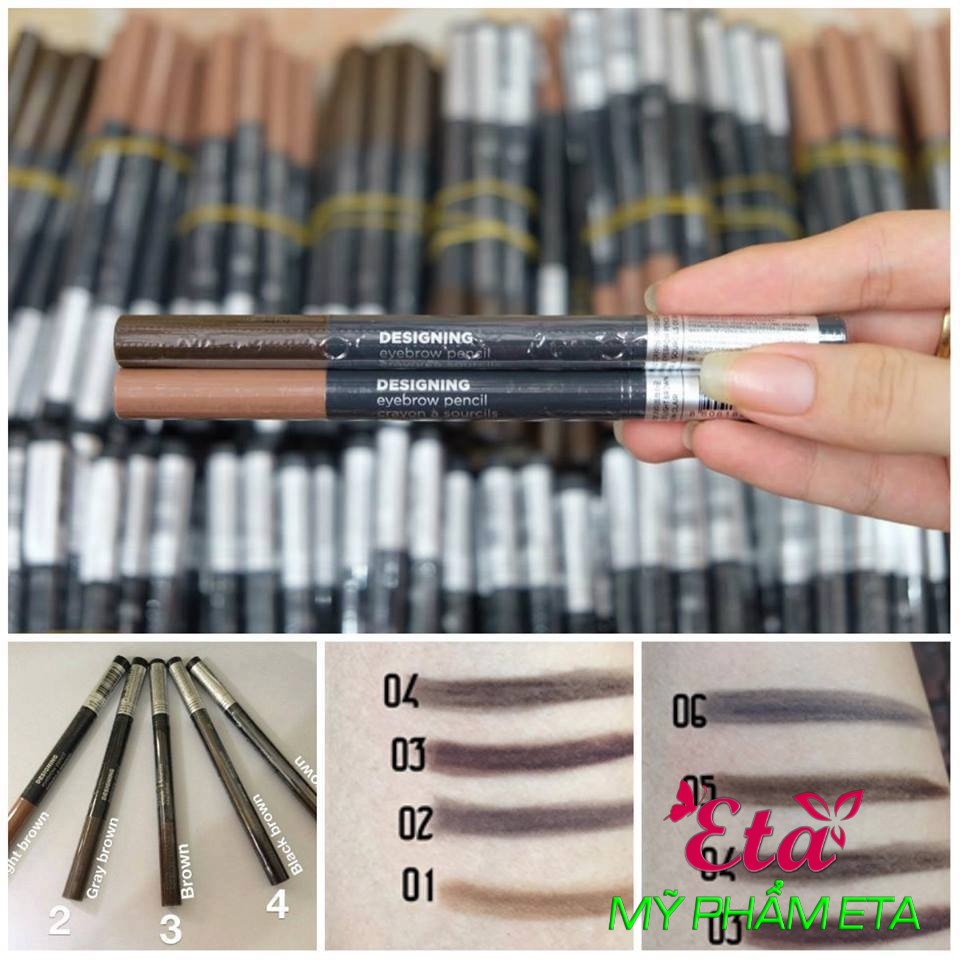 Chì kẻ mày TFS Designing Eyebrow Pencil The Face Shop 2 đầu 01-06 siêu dễ kẻ