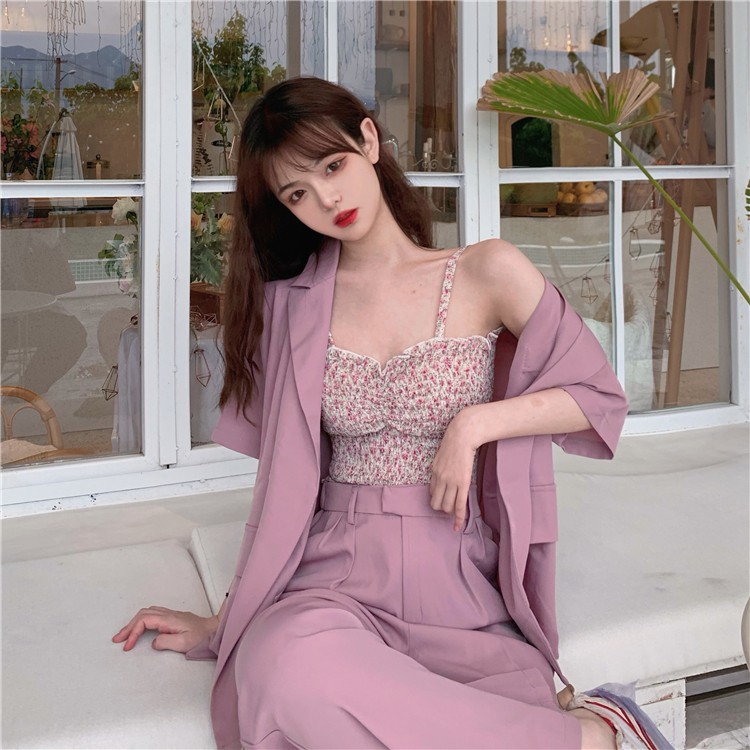Áo hai dây sơ mi hoa nhí Emilyshop ulzzang
