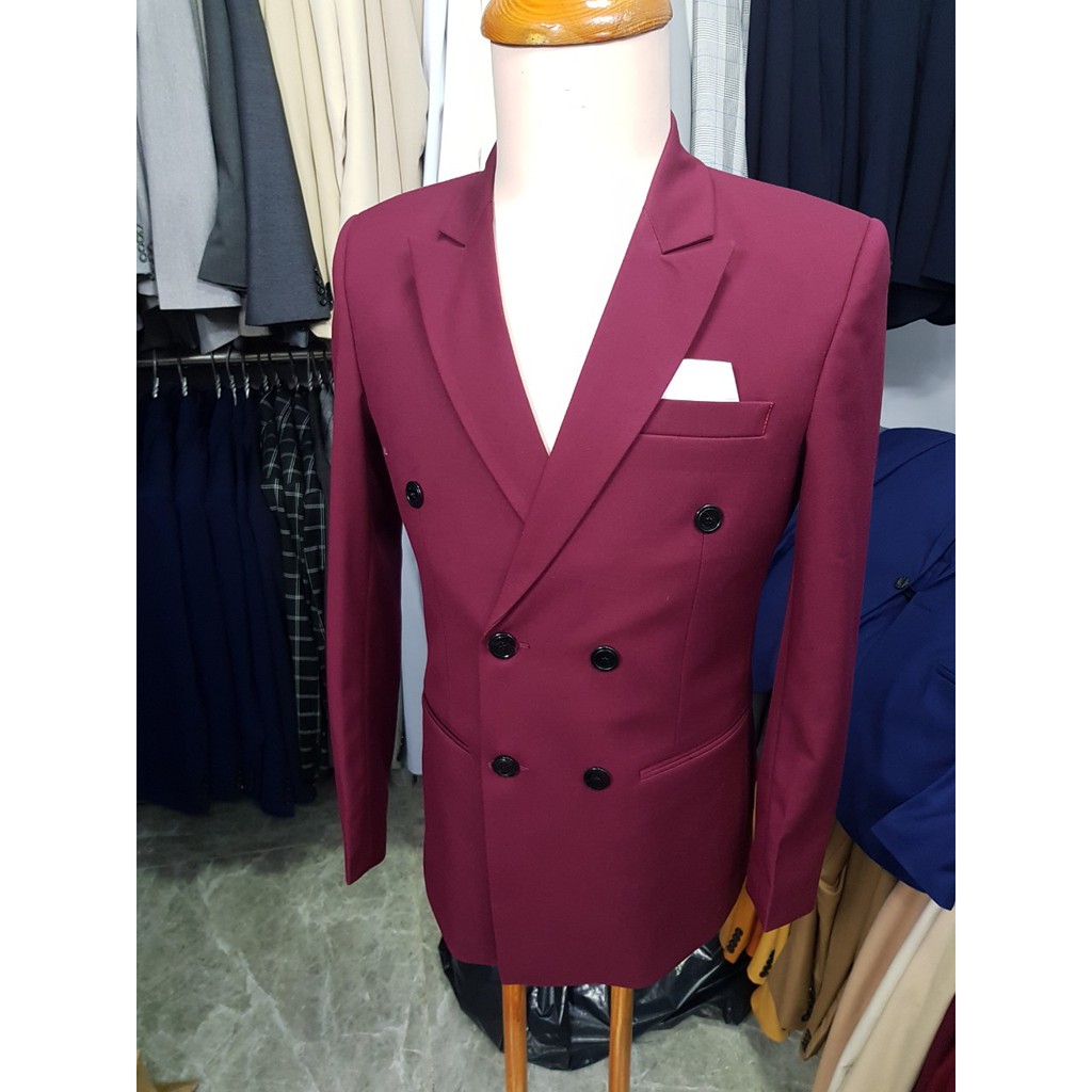 Áo vest nam kiểu 6 nút form ôm body màu đỏ rượu chất vải dày mịn