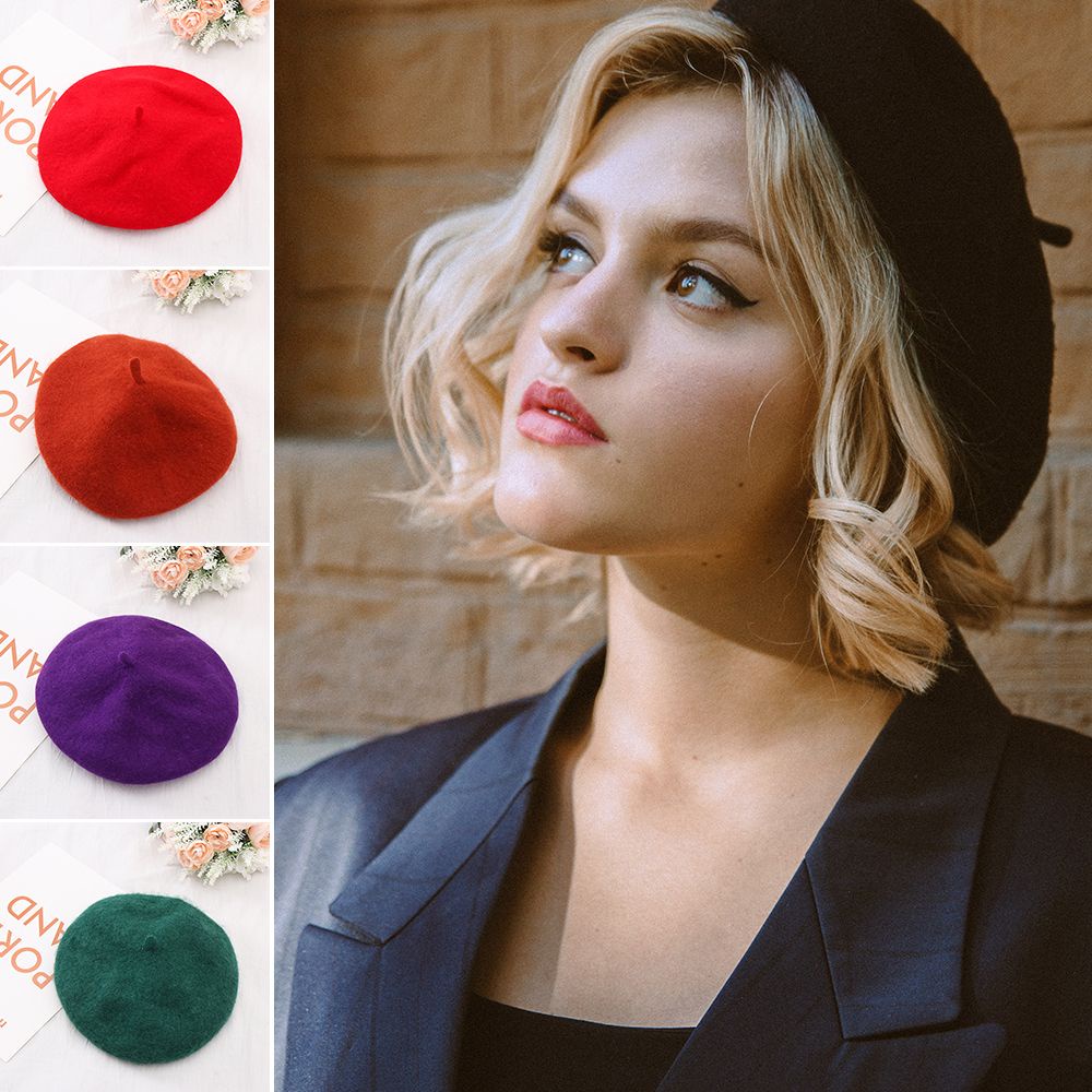 Nón Beret Vải Len Màu Trơn Phong Cách Cổ Điển Thời Trang Mùa Đông Cho Nữ Mihan1
