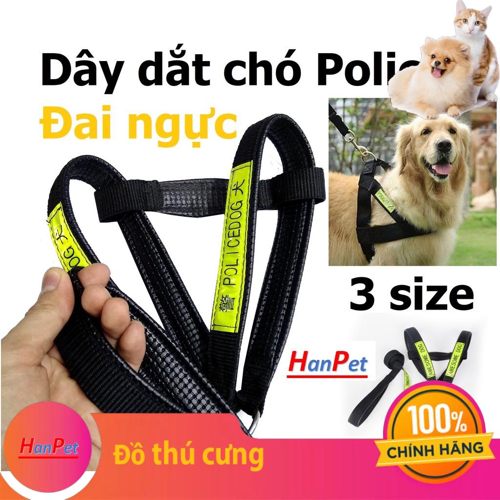 HCM-Dây dắt chó police phản quang - dây dắt kèm yếm đai yên ngựa cho chó cảnh sát - size đại ( chó 25-35kg)
