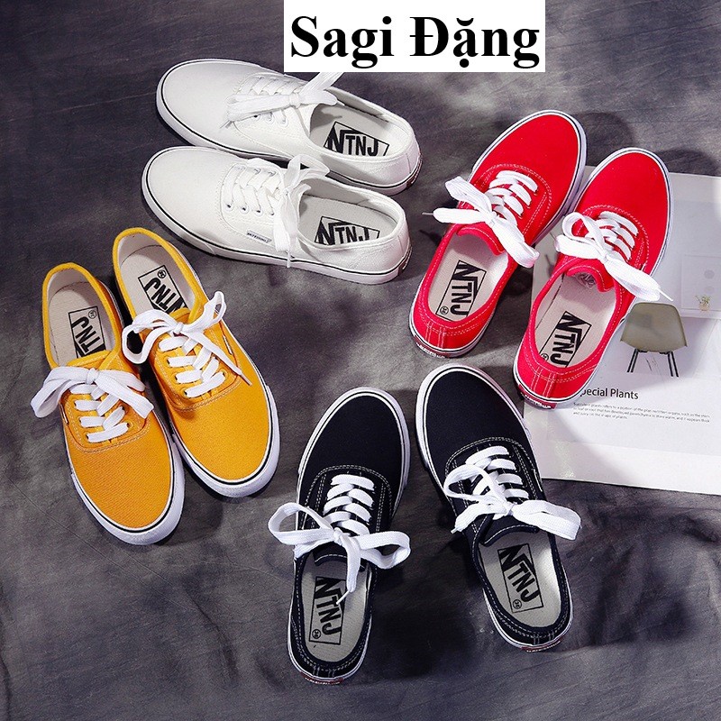 Giày thể thao van classic đen trắng buộc dây QC, giày ulzzang bata học sinh vải canvas full box