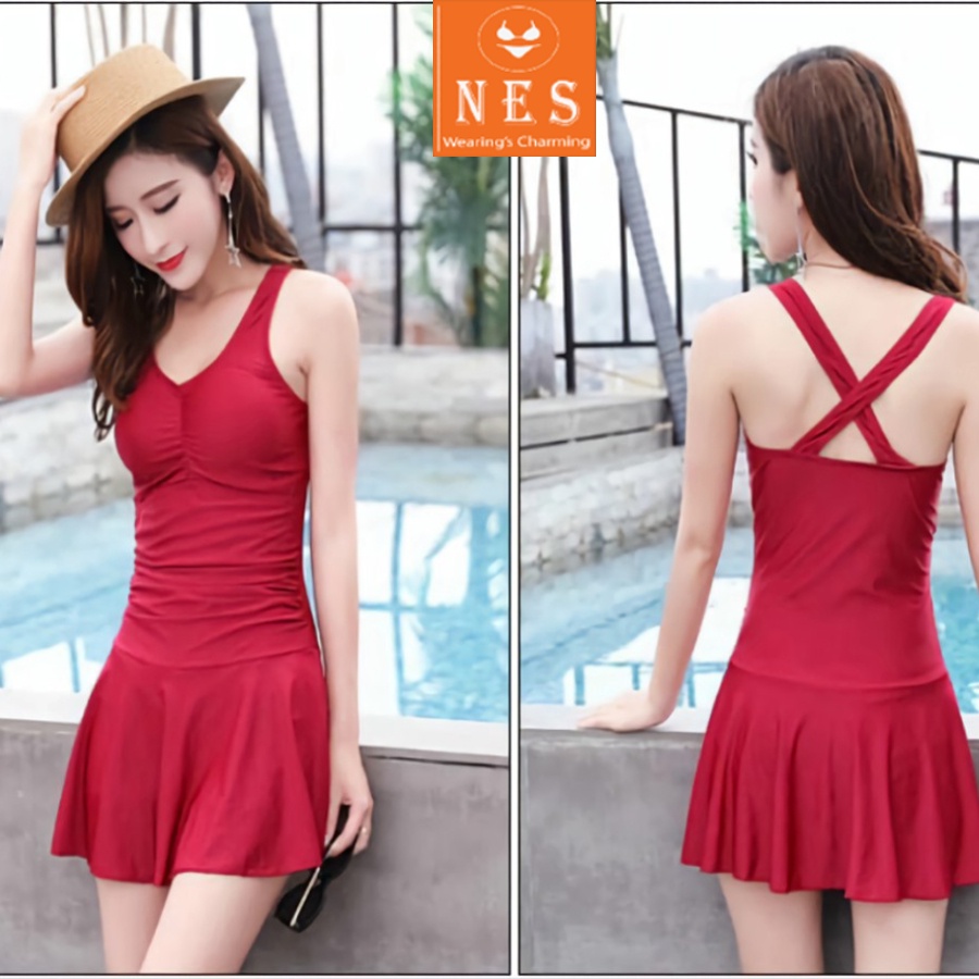 Bikini liền thân 1 mảnh váy áo dây chéo cute