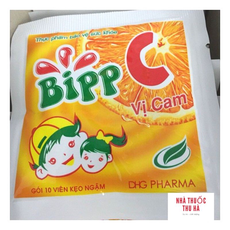 Kẹo ngậm Bipp C cung cấp vitamin C cho bé, vị cam dễ ăn