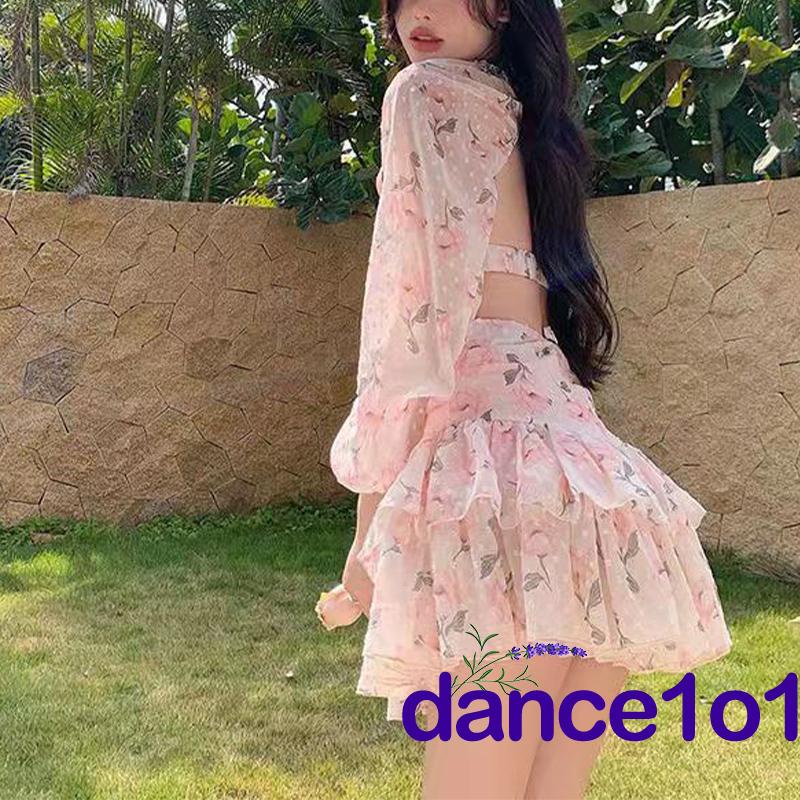 dance1o1-Women Summer Long Sleeve Deep V Neck Floral Crop Tops + Mini Skirt Set