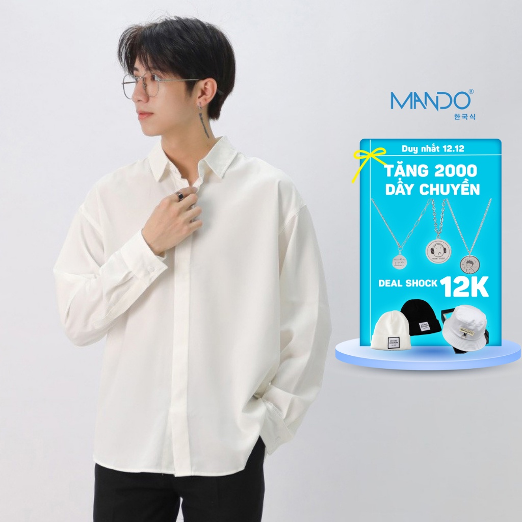 Áo Sơ Mi Trắng Nam Fomr Rộng Dài Tay Chất Lụa Cao Cấp Phong Cách Hàn Quốc Thời Trang Nam MANDO  SMD101 | BigBuy360 - bigbuy360.vn