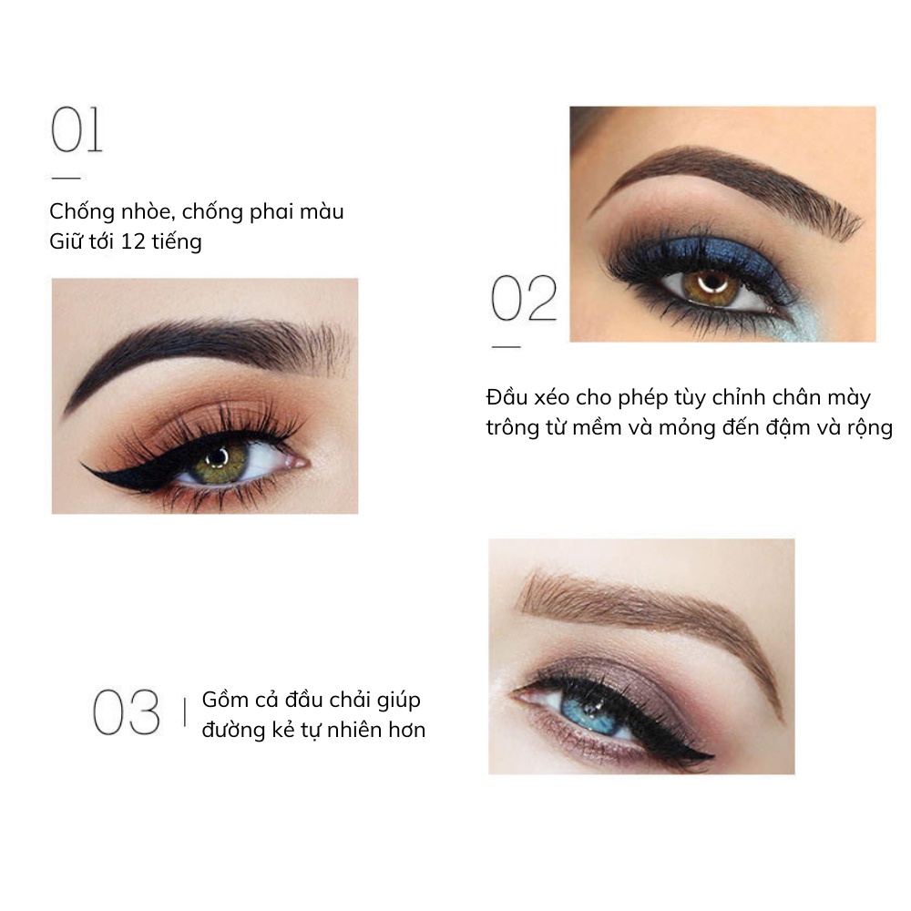 Chì Kẻ Mày Siêu Mảnh Hai Đầu HANDAIYAN 5 Màu Sắc Không Thấm Nước Lâu Trôi B1