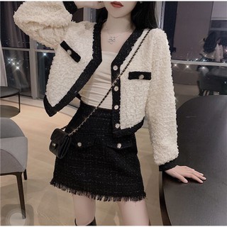 Set váy dạ tweed kèm áo khoác tiểu thư xinh xắn