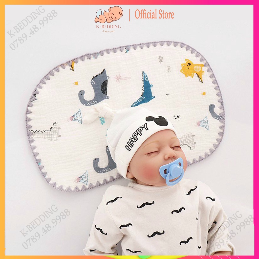 Gối cho bé sơ sinh xô nhăn cotton 10 lớp, cao cấp mềm mịn thoáng mát thấm hút mồ hôi tốt cho bé từ 0 – 1 tuổi (25x40cm)