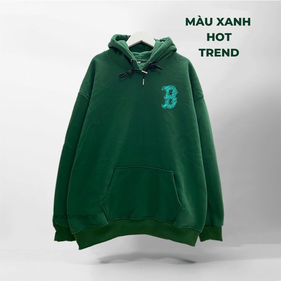 Áo Nỉ HOODIE NY BOSTON form rộng oversize, Áo hoodies MLP XANH LÁ unisex nam nữ chất liệu Nỉ bông cao cấp KKIM SHOP