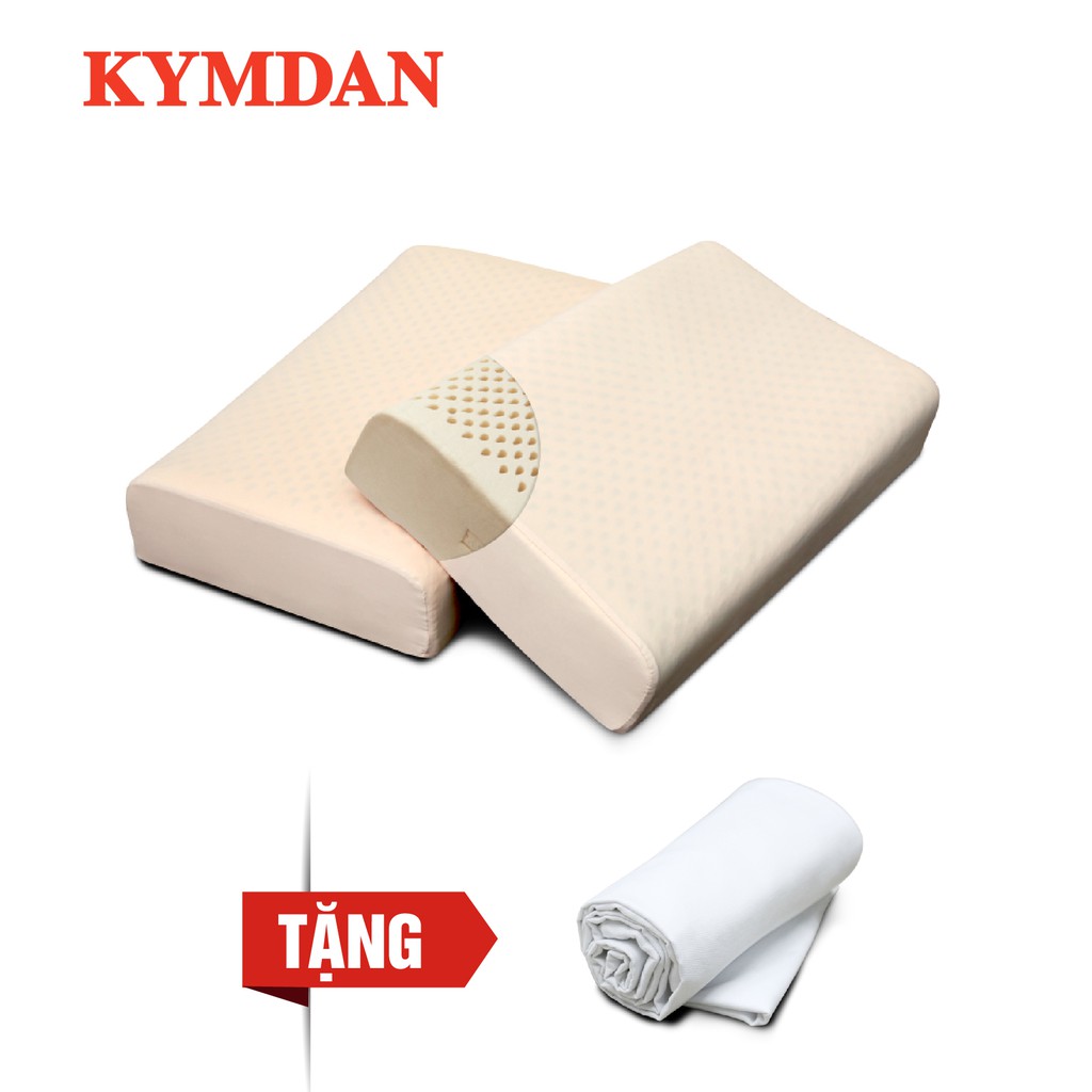 Combo 2 gối cao su thiên nhiên KYMDAN Pillow PressureFree Plus - tặng vỏ bọc gối cùng kích thước