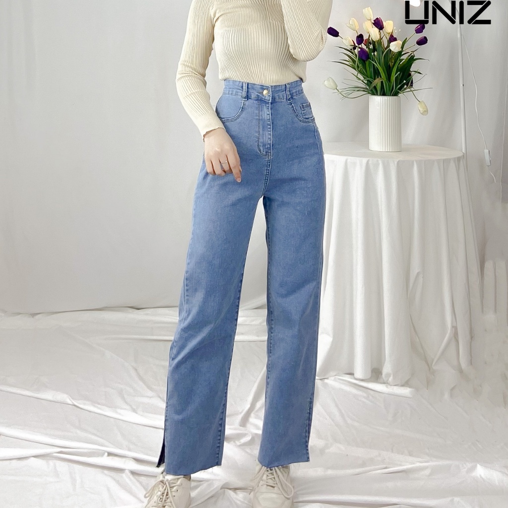 [ ảnh thật ] Quần Jean suông Xẻ Gấu phong cách Uniz Jeanxegau