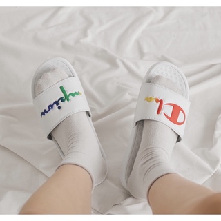 Dép Champion Script Logo Split Slide White Multi Color chính hãng