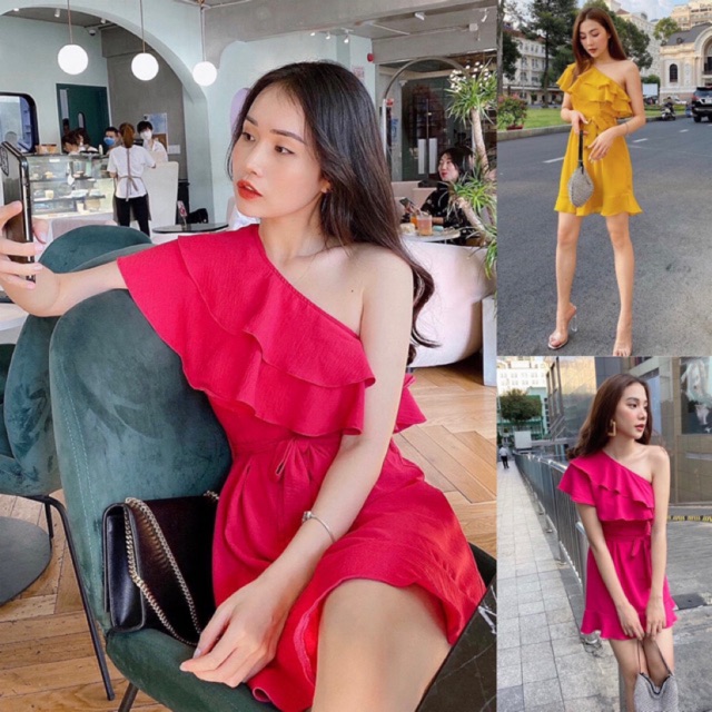 Đầm Bèo Chéo Vai - Kèm Ảnh Thật & Chất Vải - Lên Form Y Mẫu - Giá Cực Rẻ - Sản Phẩm Như Hình
